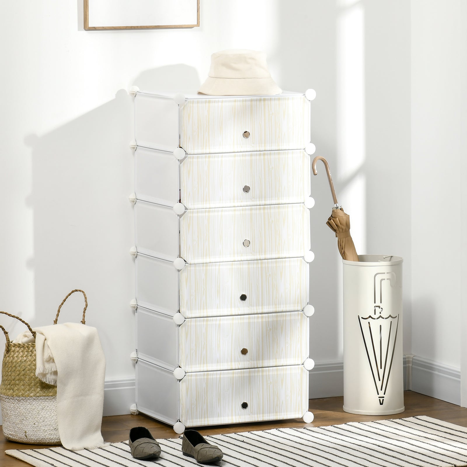 6 Tier Shoe Rack Plastic Storage Cabinet Modular Shoe Tower | One Size | White