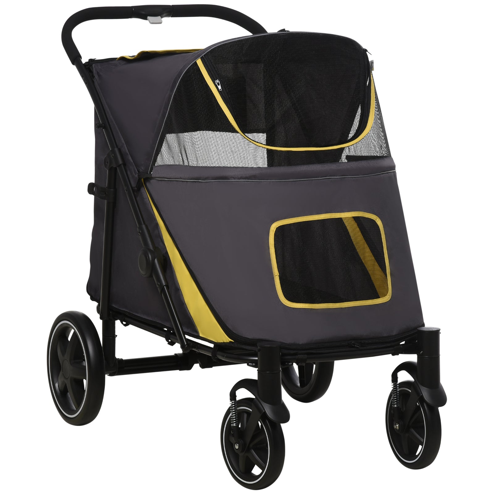Foldable Dog Carriage W/ Universal Wheels, Shock Absorber | Gray