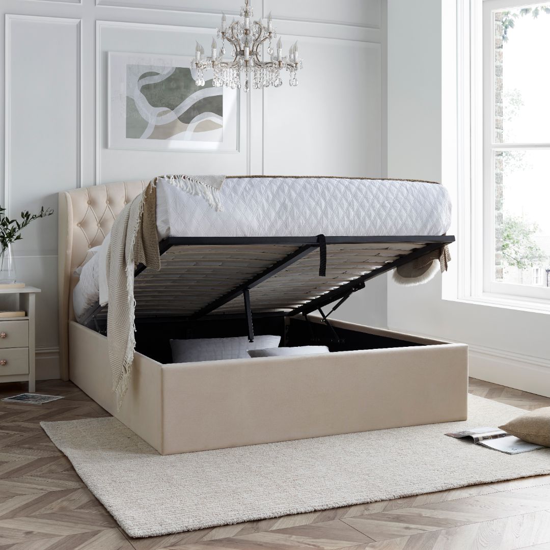 Warwick Velvet Ottoman Bed | King | Natural