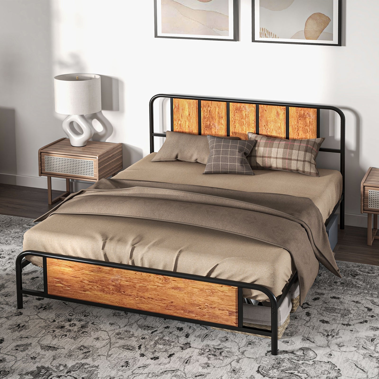 Double/king Bed Frame Steel Bed Base With Headboard Brown | King | Brown