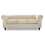 Button Tufted Velvet Living Room Sofa - 3 Seater | Cream