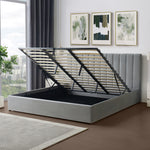 Corwin Grey Velvet Ottoman Storage Bed Frame - 4 Sizes Available | Super King