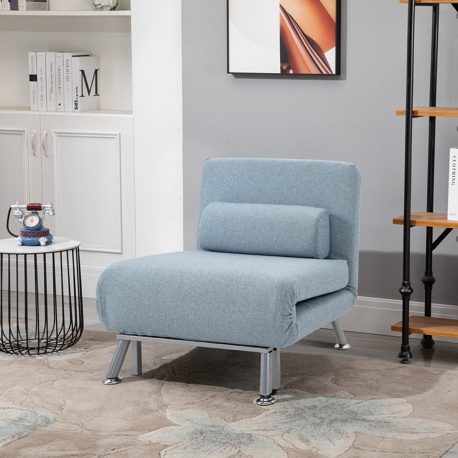 Single Folding 5 Position Convertible Sleeper Chair Sofa Bed | One Size | Blue