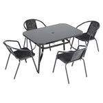 5 Pieces Garden Dining Set Outdoor Tempered Glass Garden Table With Rattan Chairs