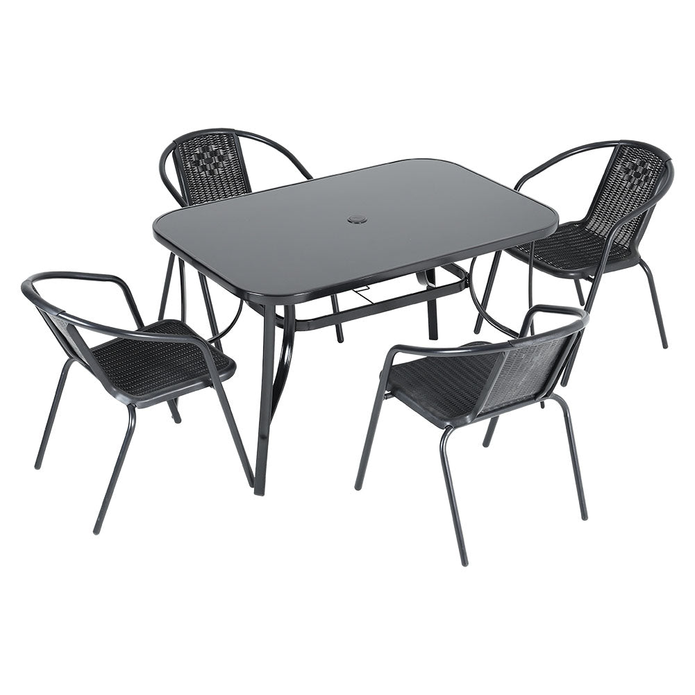 5 Pieces Garden Dining Set Outdoor Tempered Glass Garden Table With Rattan Chairs