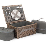 Grey Tweed Fitted Picnic Wicker Basket | 2-Person | Gray