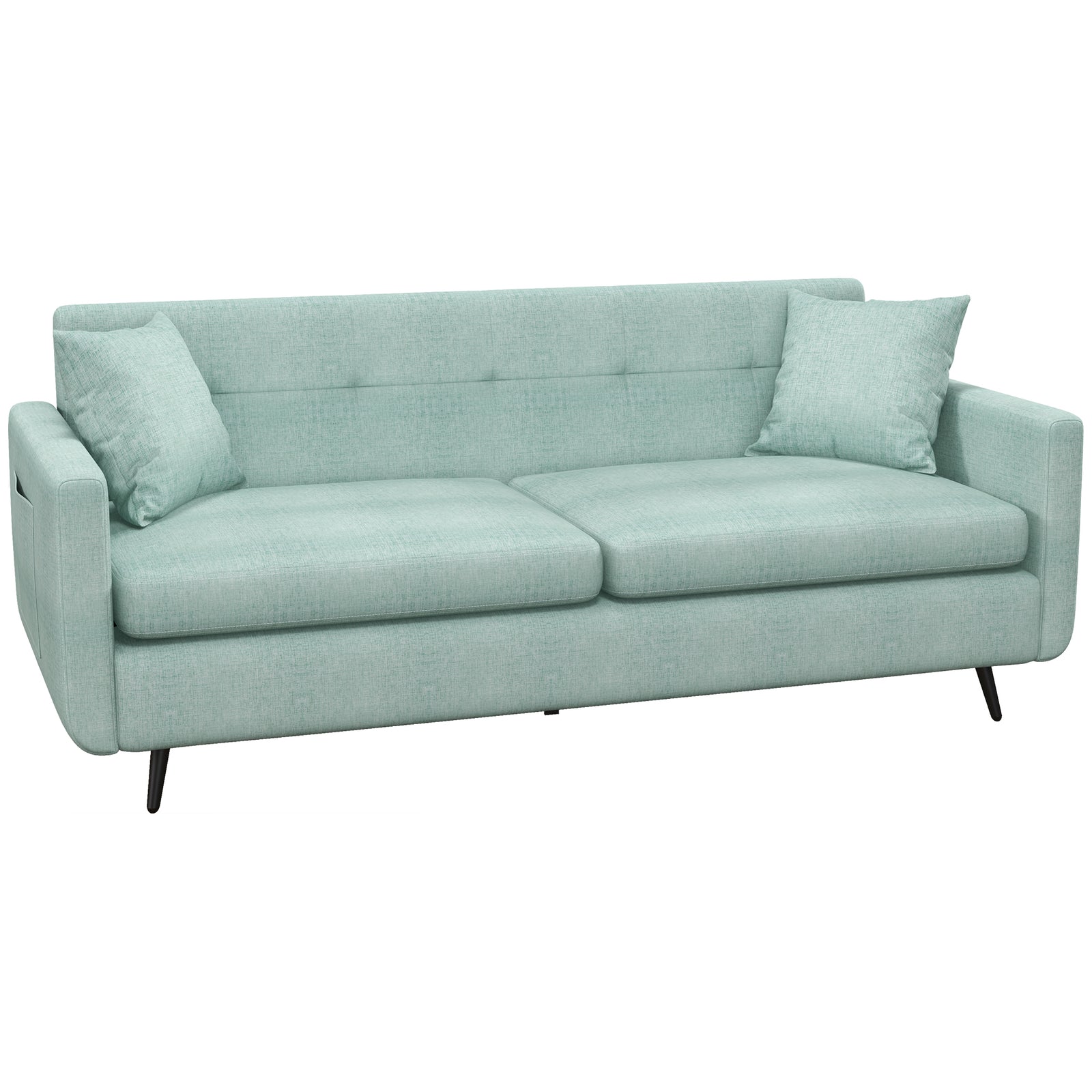 2 Seater Sofa 165cm Fabric Couch With Wood Legs And Pockets | One Size | Blue