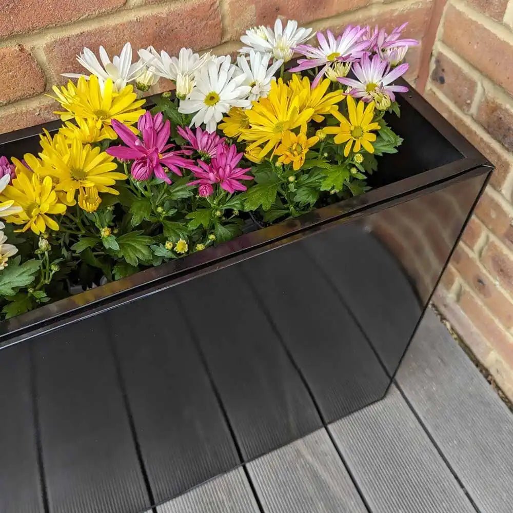 Long Zinc Galvanised Tall Trough Planter | 80cm x 25cm x 60cm | Glossy Black
