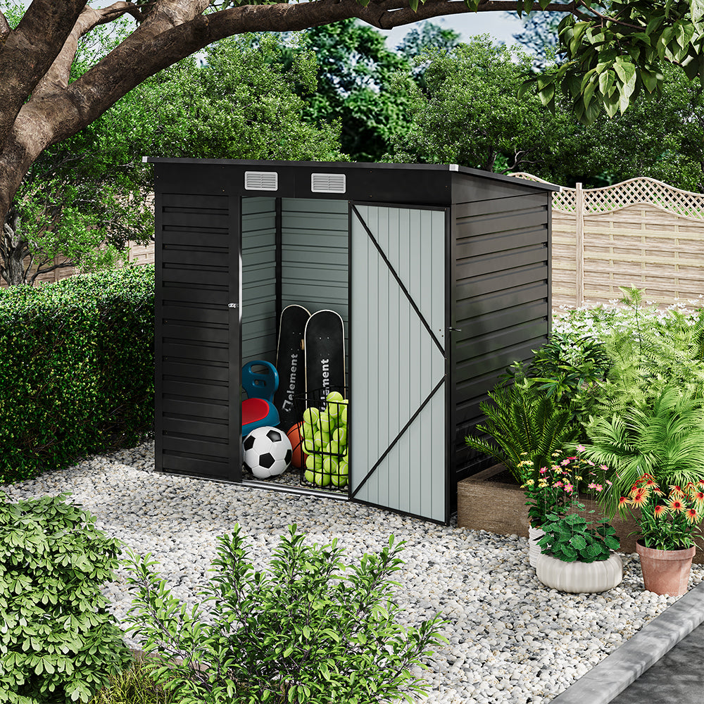 4x6ft Outdoor Storage Shed – Galvanized Steel Garden Shed Lockable With Double Doors & 2 Vents