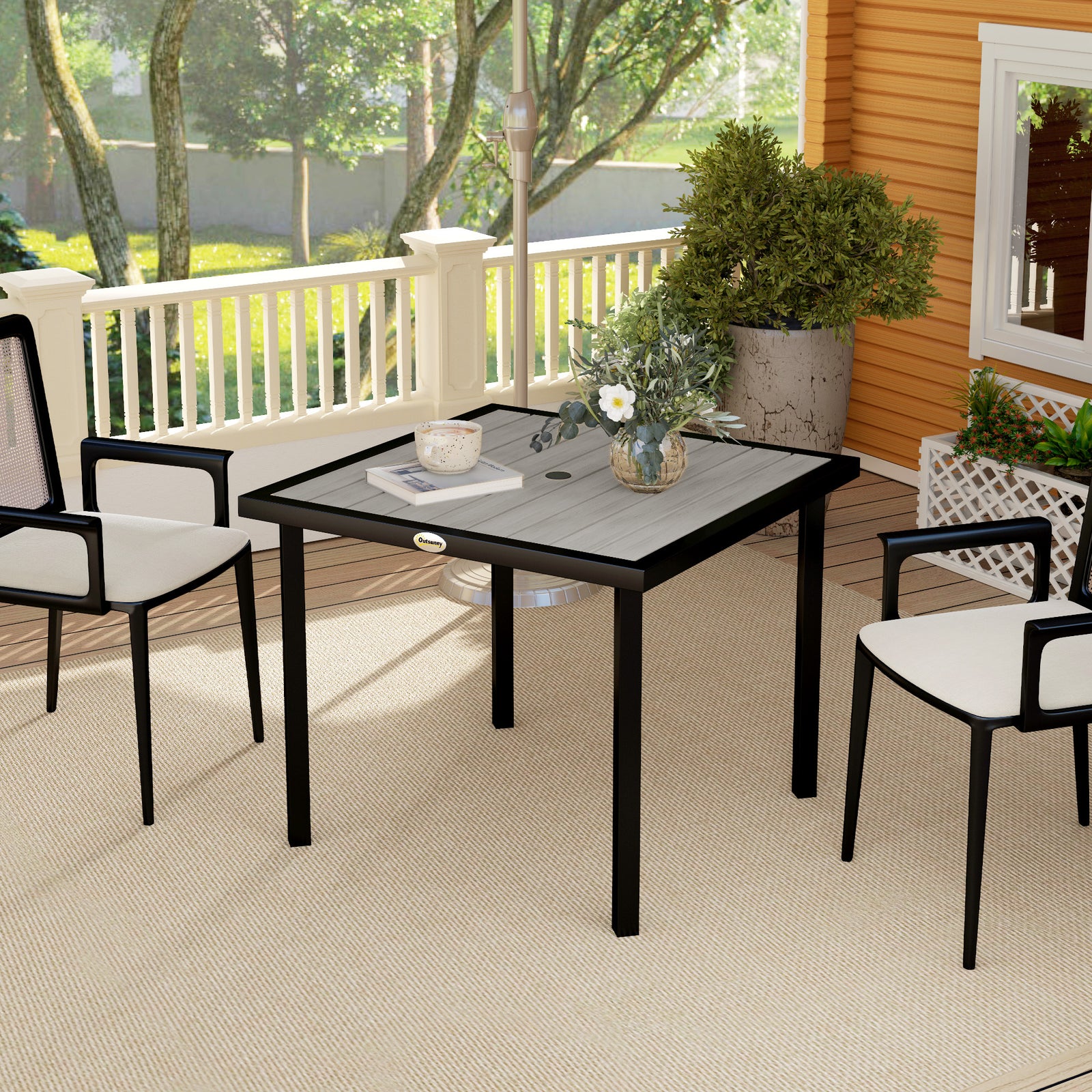 Garden Table For 4 Person W/ 4.3 cm Parasol Hole | Light Grey