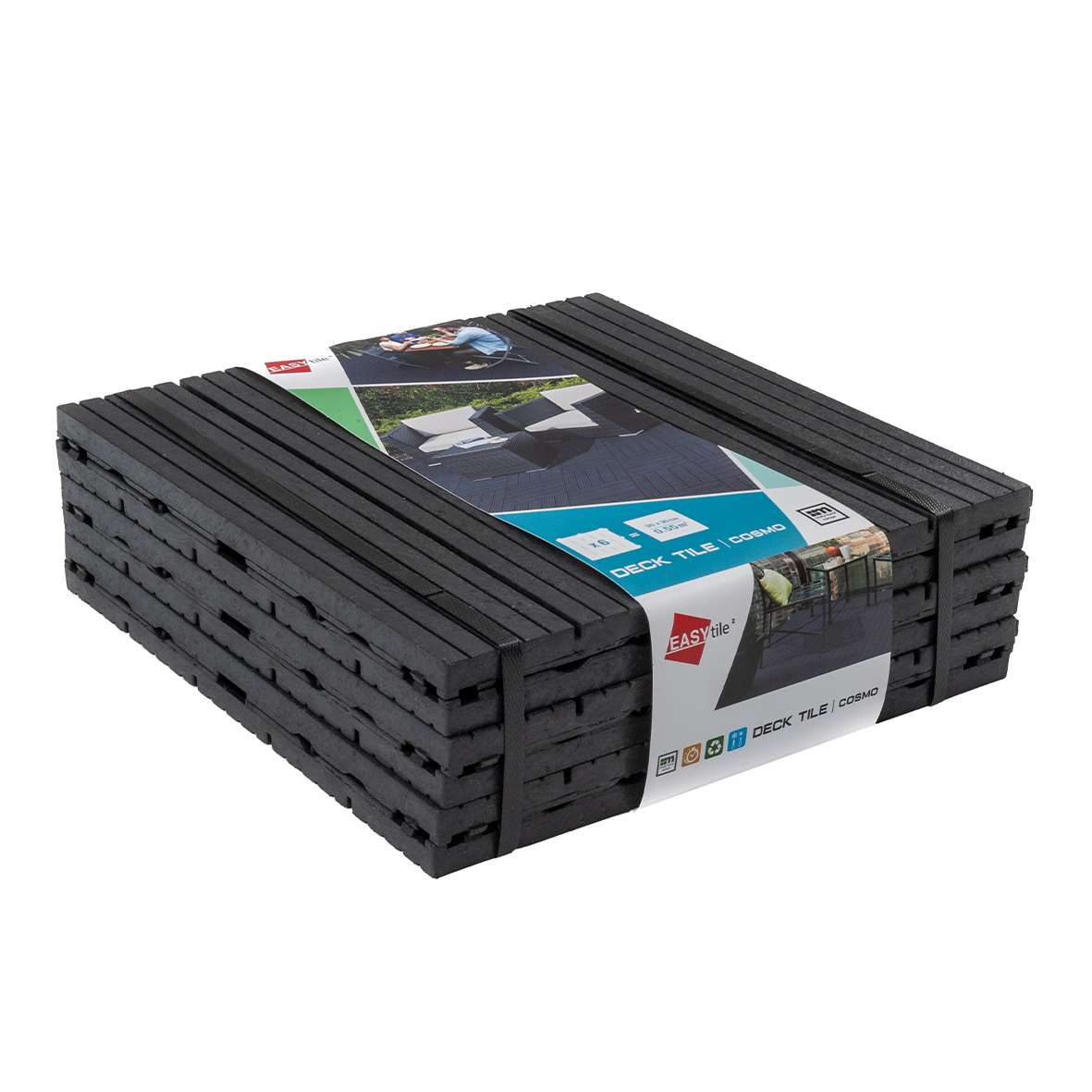 Pack Of 10 Cosmo Garden Patio Cosmopolitan Interlocking Decking Tiles | Dark Grey