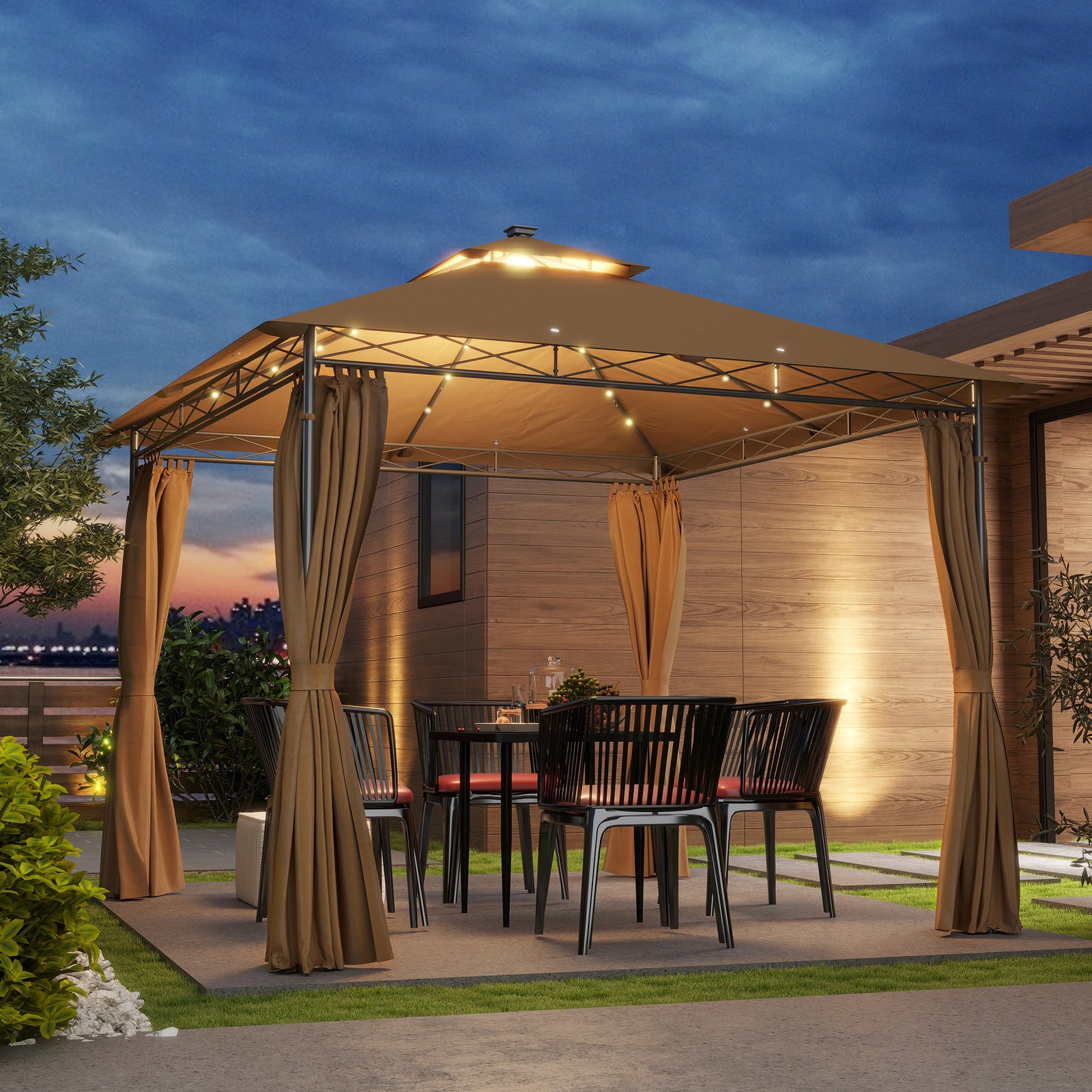 3x3m Garden Gazebo, Double Roof | Brown