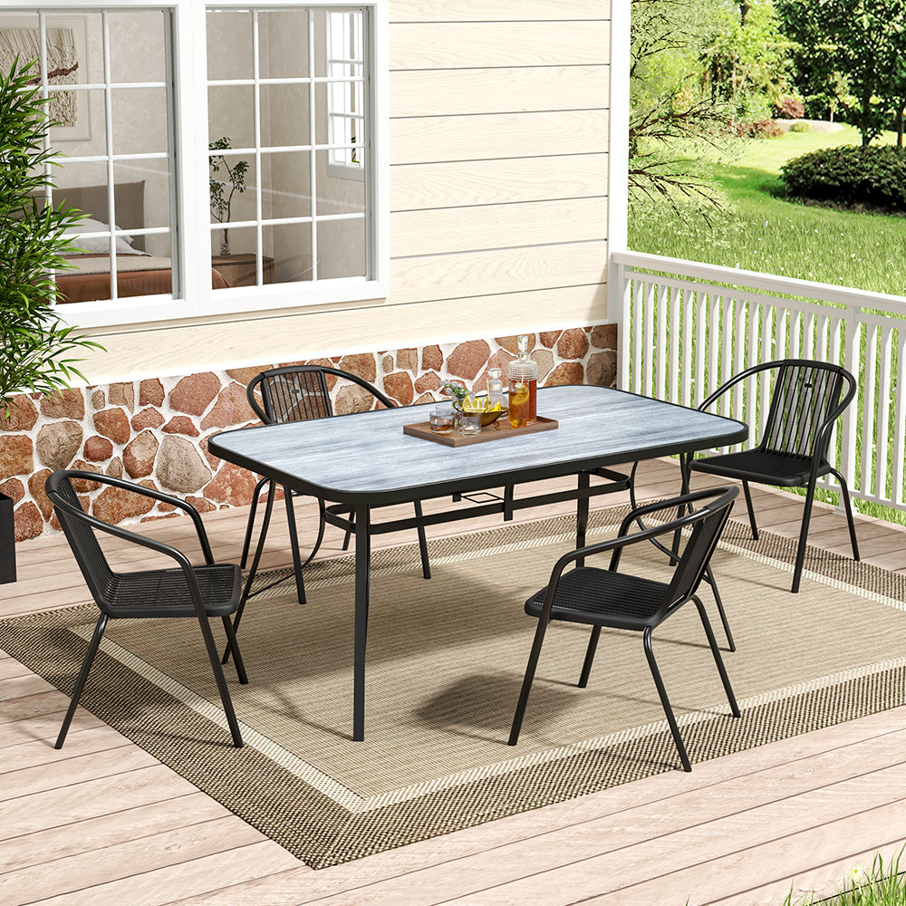 5 Pcs Garden Dining Set Coffee Table With Rattan Chairs