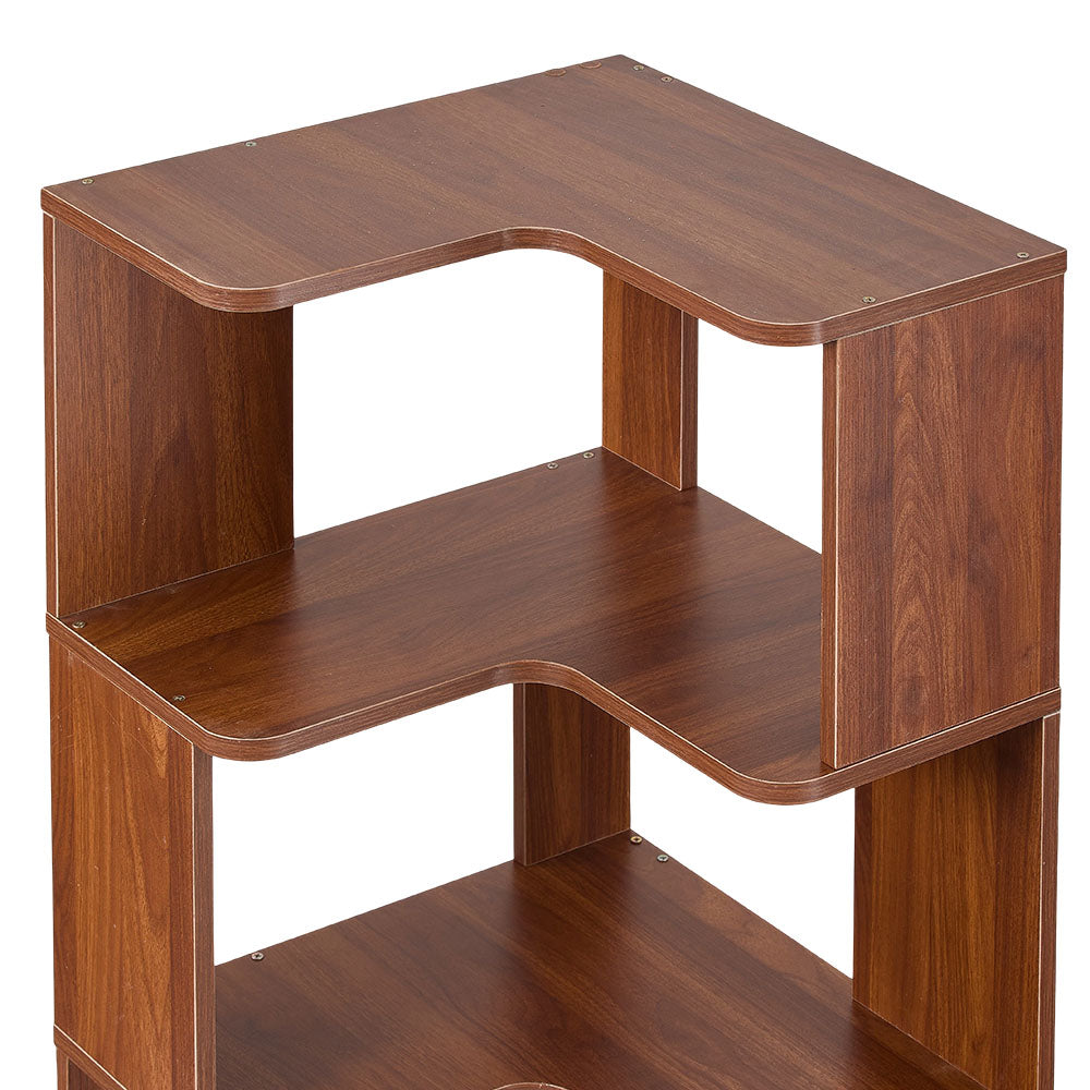 5-tier/6-tier Wooden L-shaped Corner Storage Shelf | Large | Walnut
