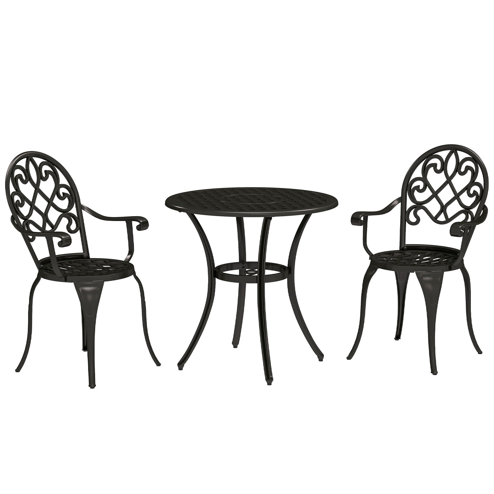 3pcs Bistro Set, Aluminium Garden Table And Chairs | Black