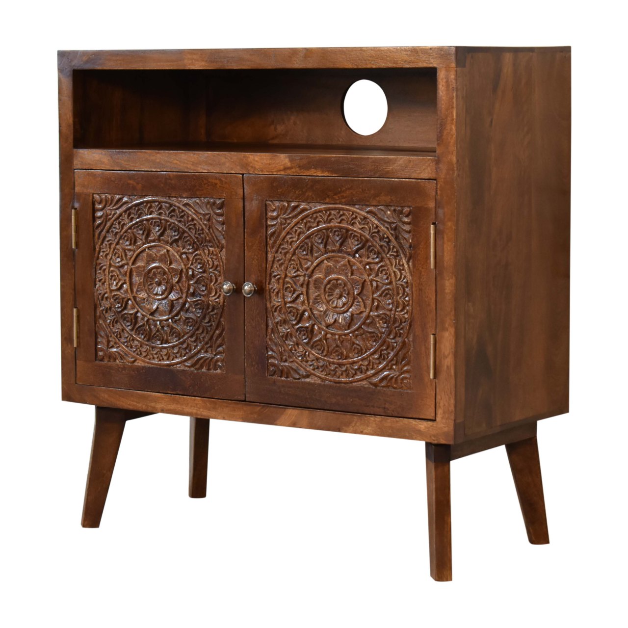 Artisan Furniture Solid Mango Wood Tova Open Shelf Cabinet