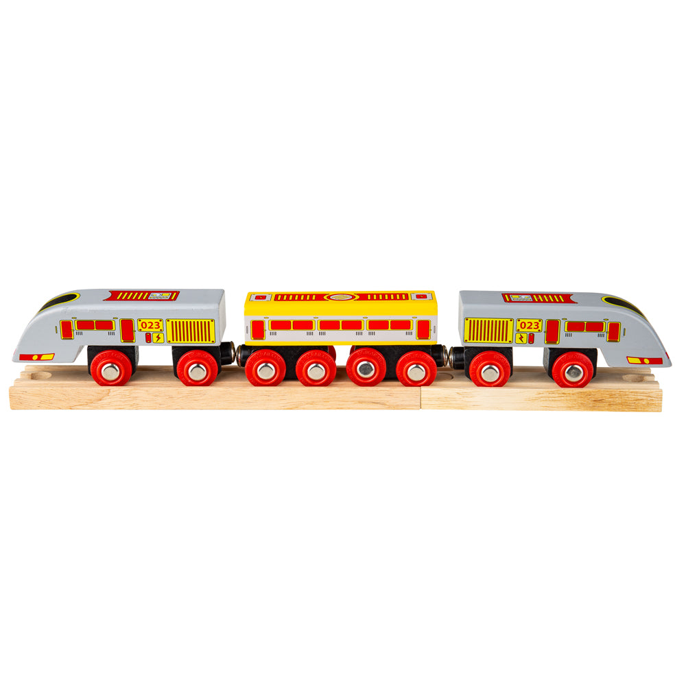 Wooden Bullet Train Engine & Carriages