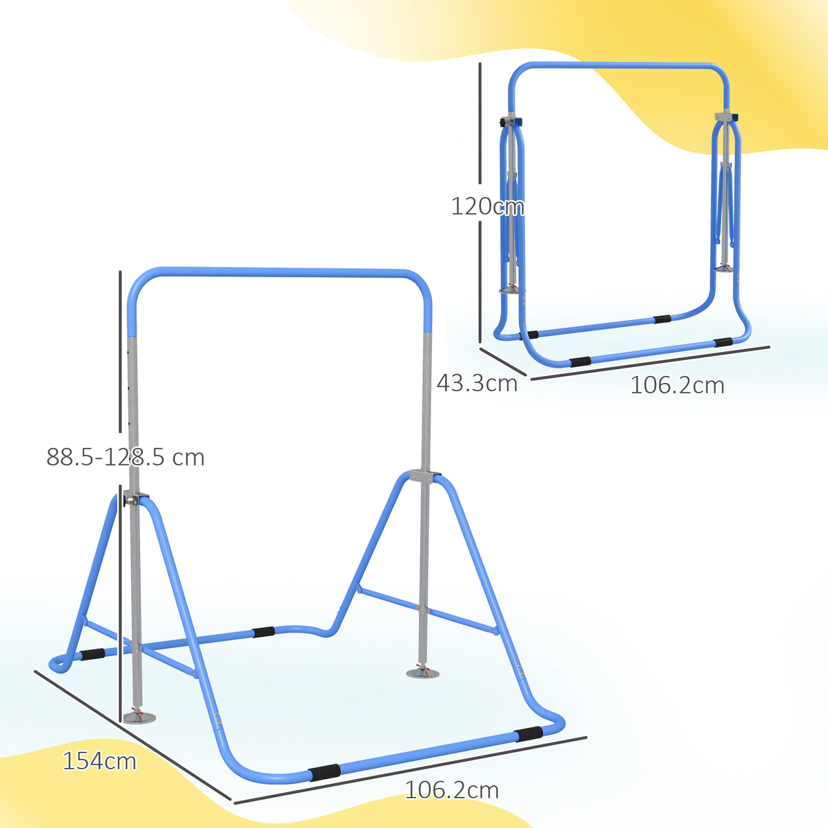 Kids Gymnastic Bar W/ Adjustable Height, Foldable Training Bar | Blue