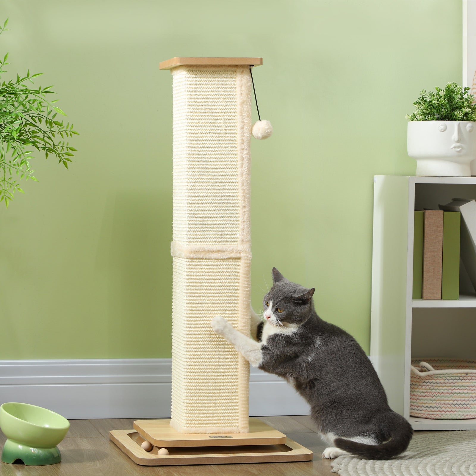 87cm Cat Scratching Post 3 In 1 Cat Scratcher W/ Track Ball Toy