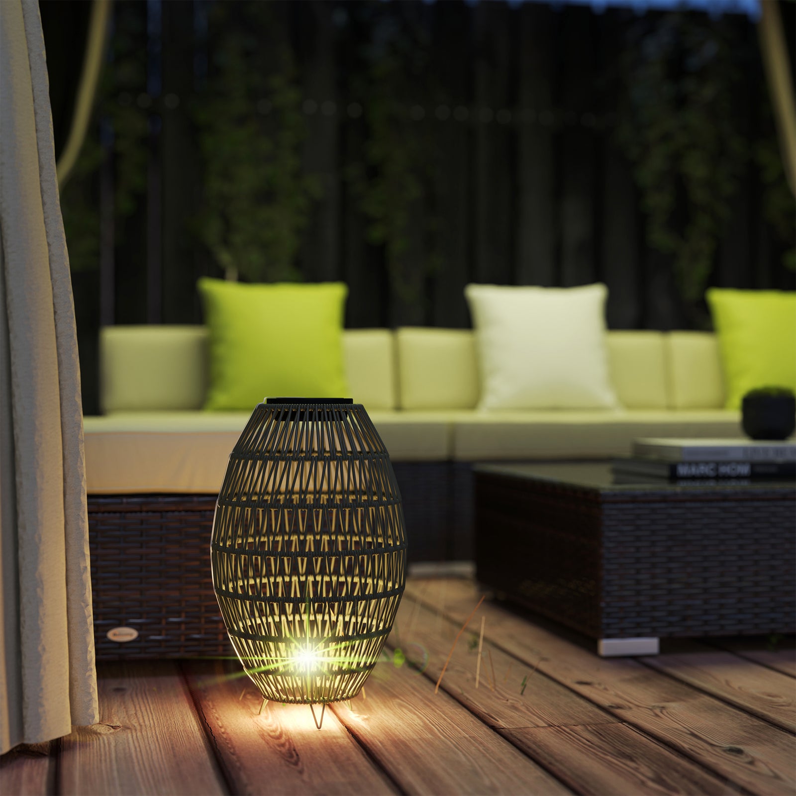 Rattan Solar Lamp, Auto On/off Garden Lantern | Dark Brown
