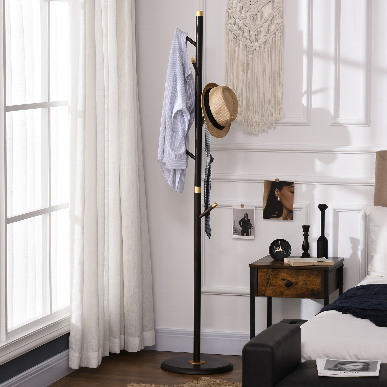 Coat Rack Bamboo Coat Stand With Round Base For Handbags