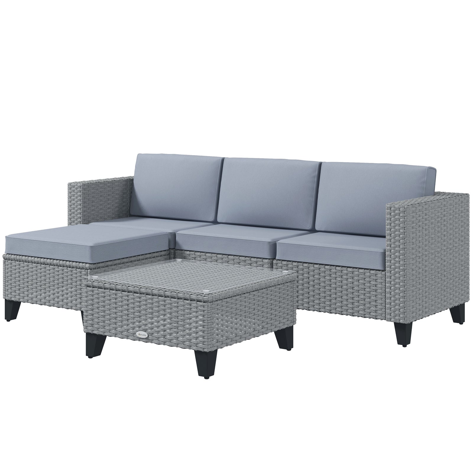 Rattan Garden Furniture Set W/ Corner Sofa, Table, Cushion | Gray