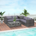 Rattan Furniture Sofa Storage Table Set W/ 2 Drawers Table | Gray