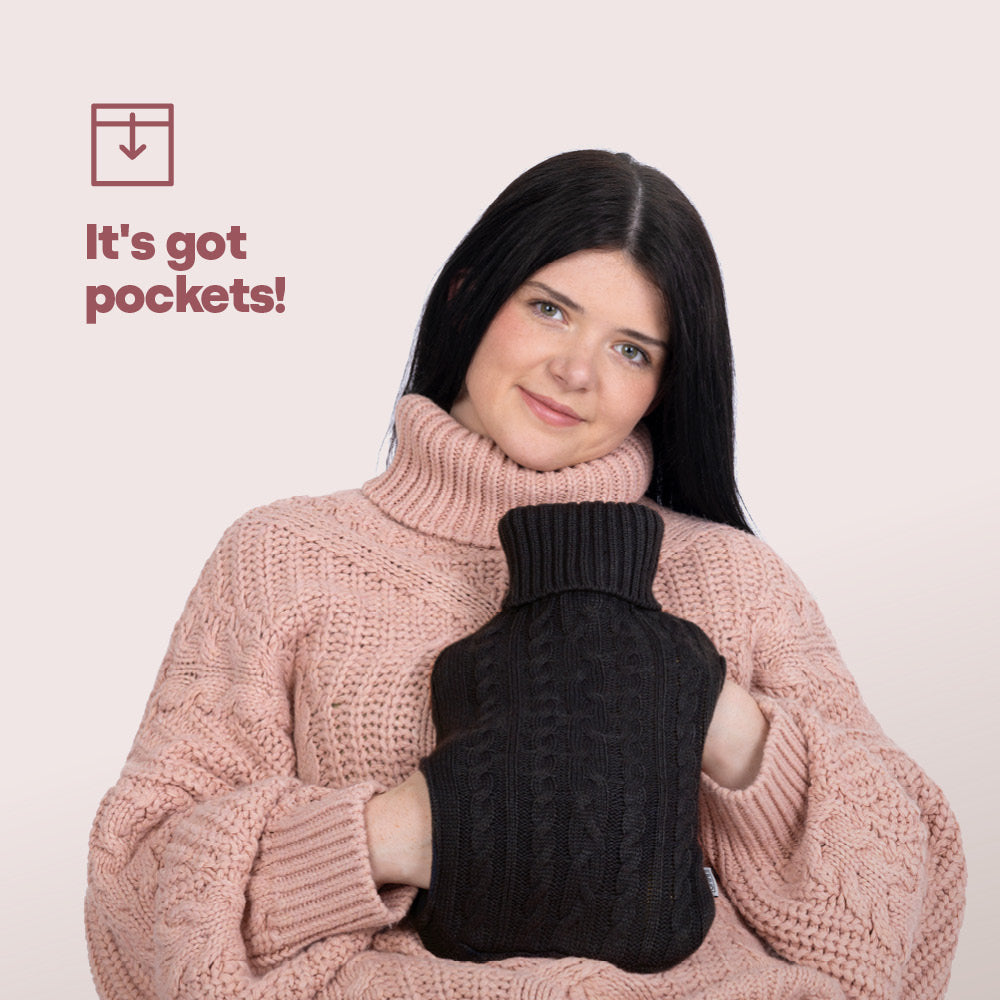 Handwarmer Hot Water Bottle - Black Knit