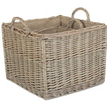 Wicker Antique Wash Square Hessian Lined Log Basket | Set-of-2 | Brown