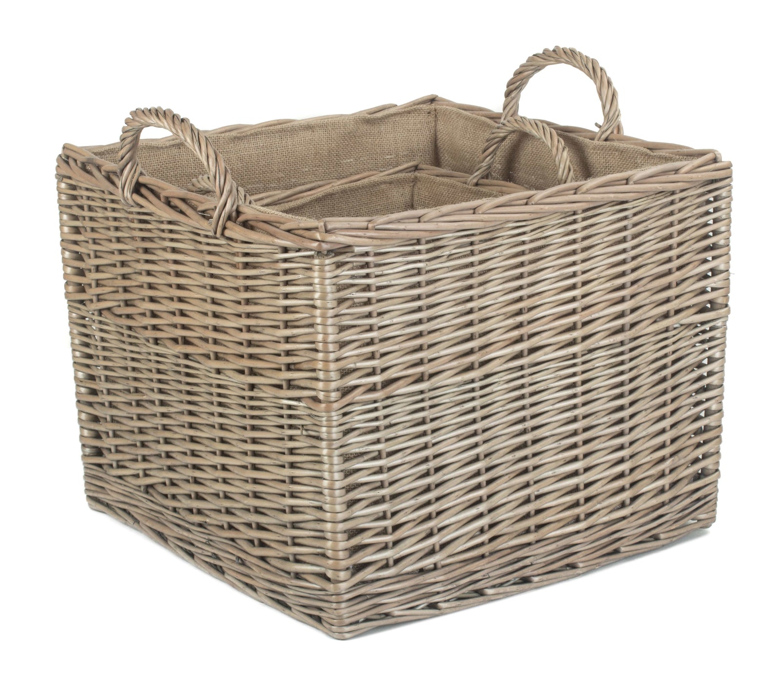 Wicker Antique Wash Square Hessian Lined Log Basket | Set-of-2 | Brown