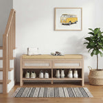 Shoe Bench With 2 Rattan Drawers Cushion | Oak