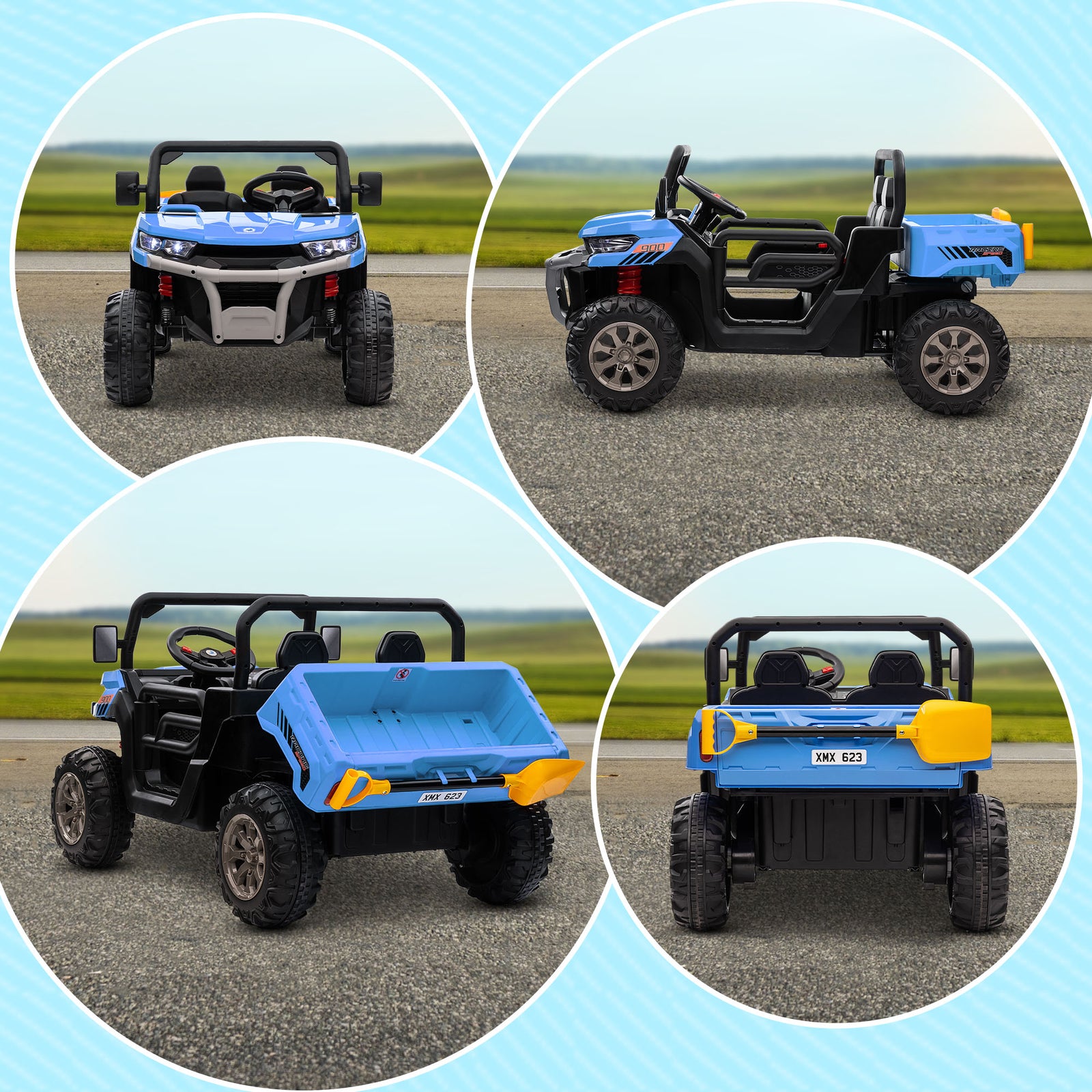 12v Two-seater Kids Electric Ride-on Car W/ Electric Bucket | Blue