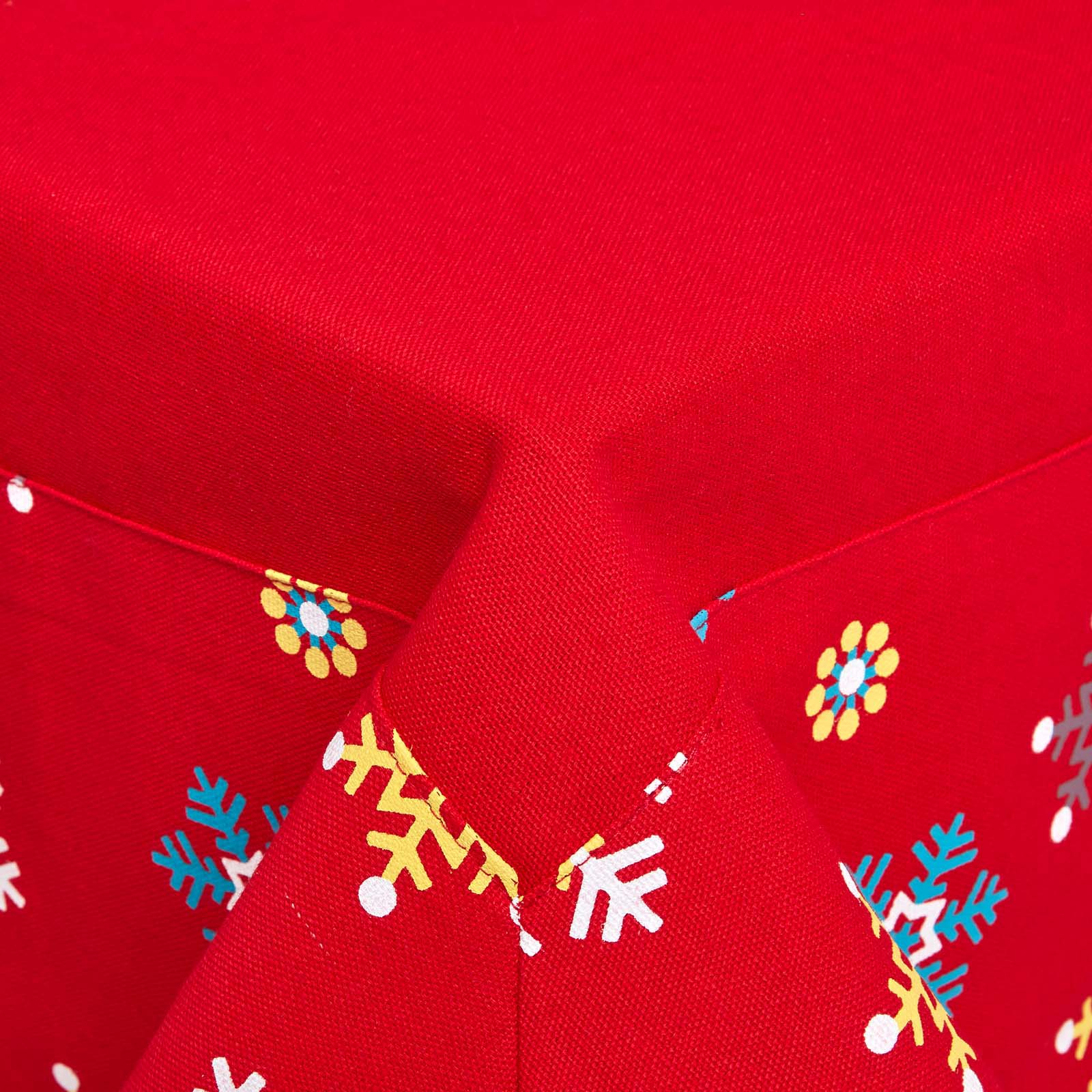 Cotton Christmas Red Snowflake Border Tablecloth | 54" x 90" | Red