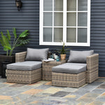 5 Pcs Pe Rattan Sofa Footstool Set Tall Glass-top Table | Brown