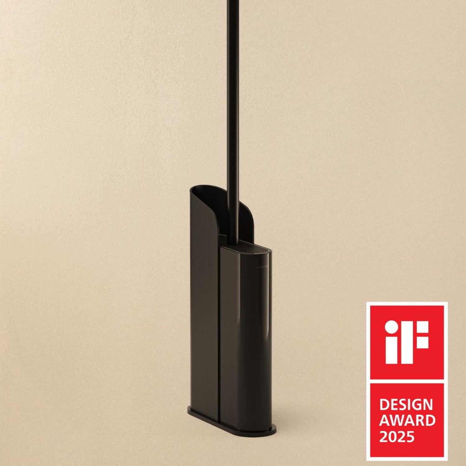 Silicone Toilet Brush, Floor Or Self-adhesive Slim Black Flat Collection