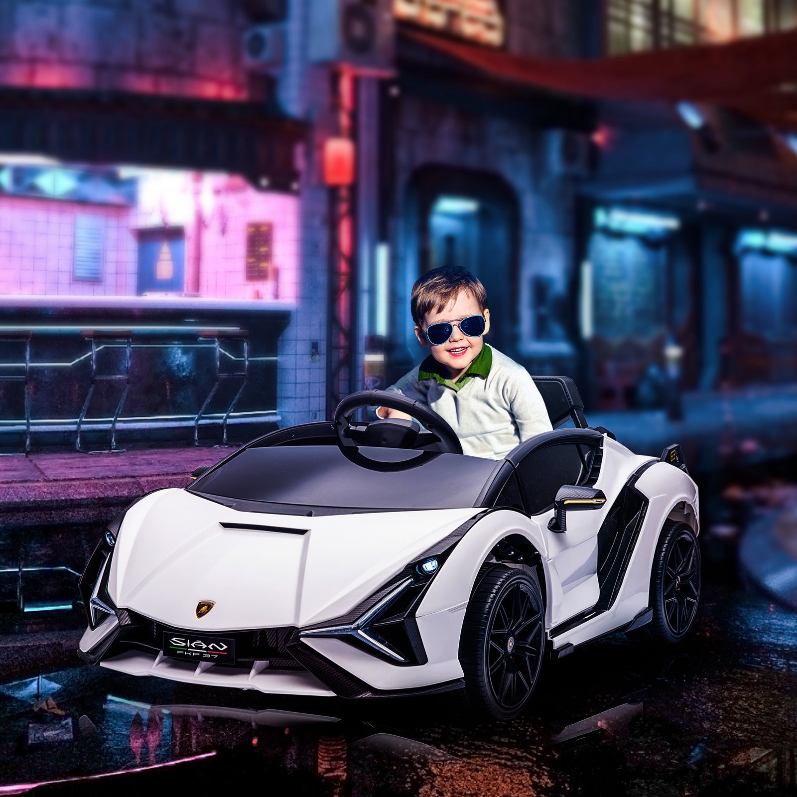 Lamborghini Sian 12v Kids Electric Ride On Car Toy W/ Remote Control | White
