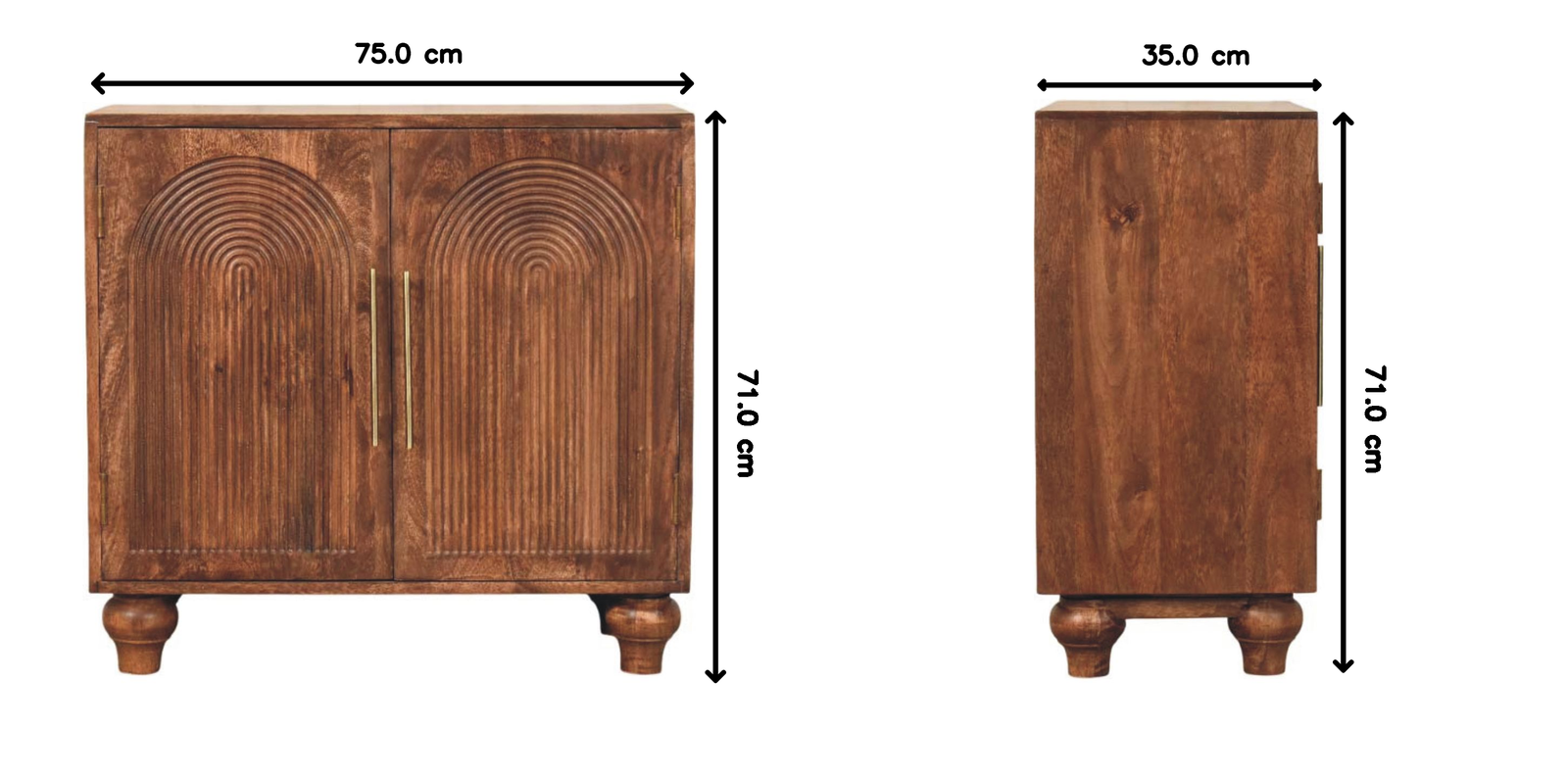 Solid Wood Arco Groove Sideboard, 2 Doors And 2 Shelves, Dark Brown