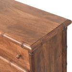 Solid Wood Bamboo Carved Chest, 3 Drawers, Dark Brown
