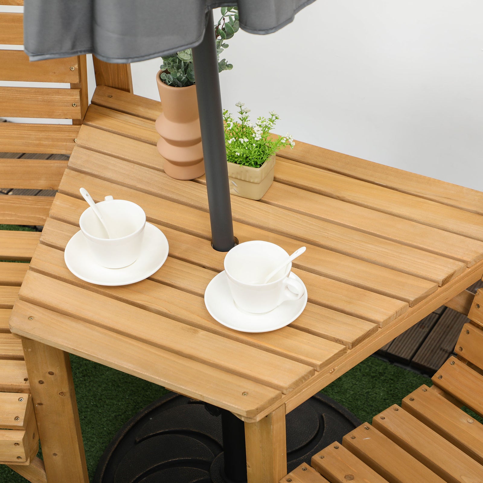 Wooden Garden Love Seat With Coffee Table Partner Bench | Brown