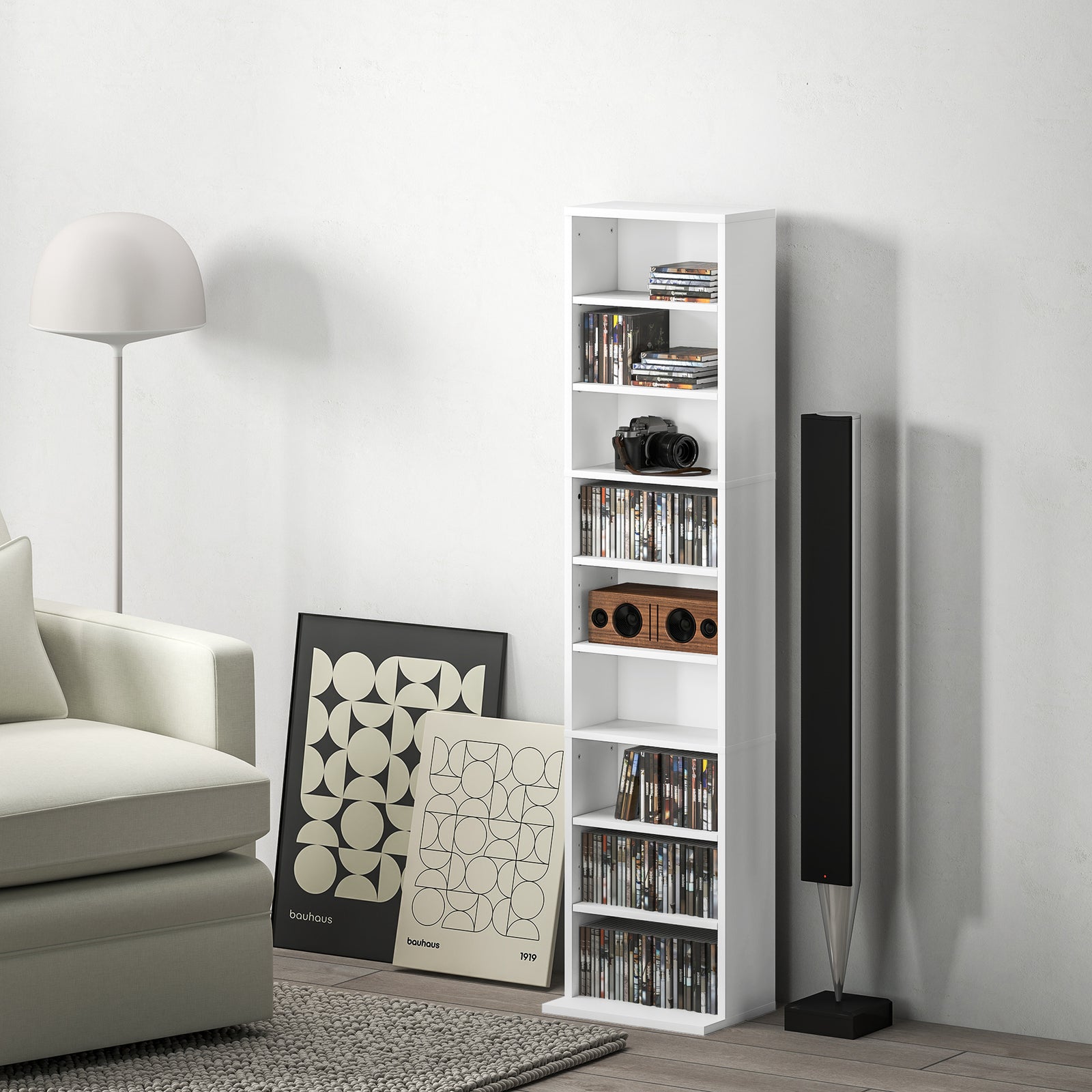260/640 Cd 120/360 Dvd Storage Tower W/ 9/18 Compartments | Small | White
