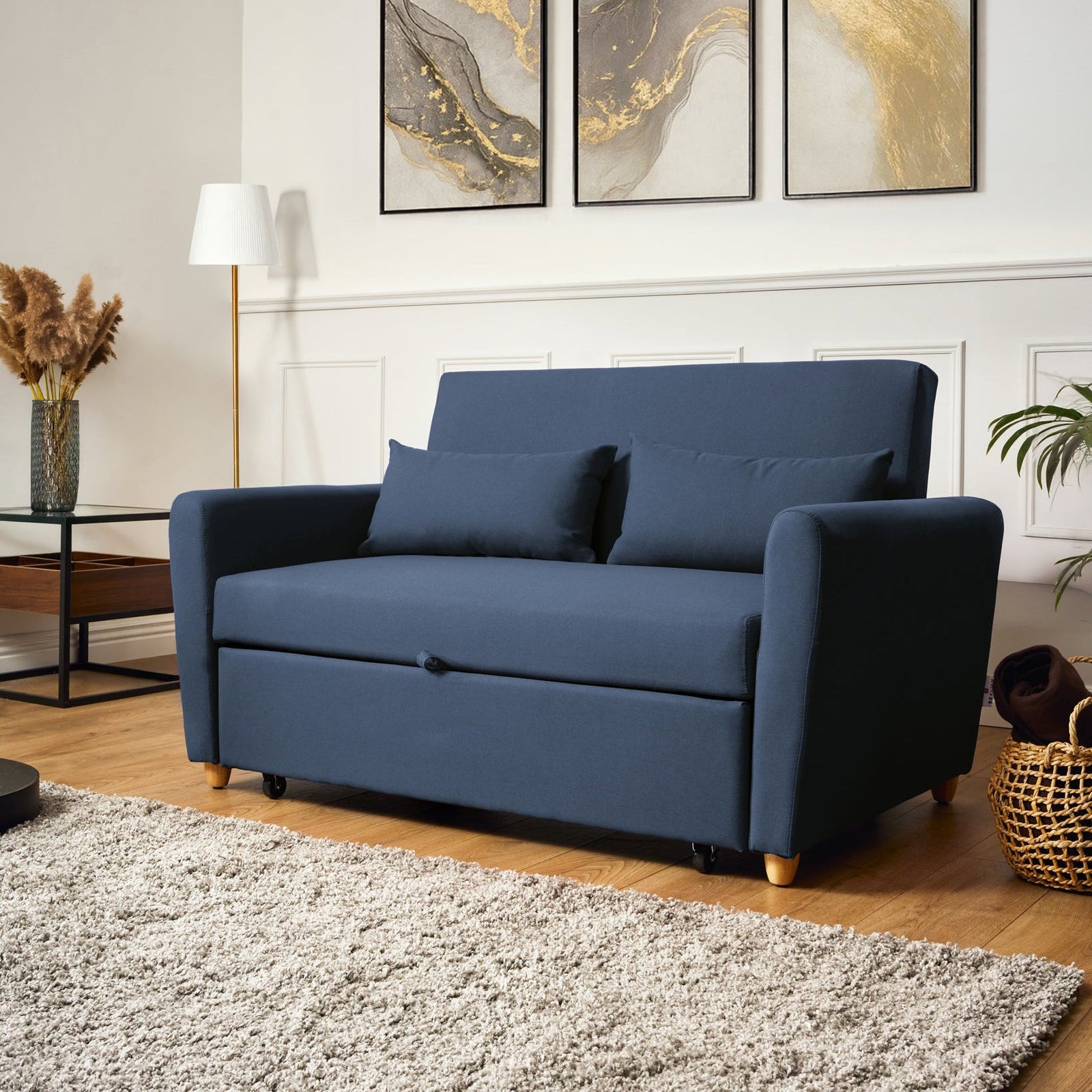 2-seater Pull Out Sofa Bed - Convertible Sleeper Sofa | Blue