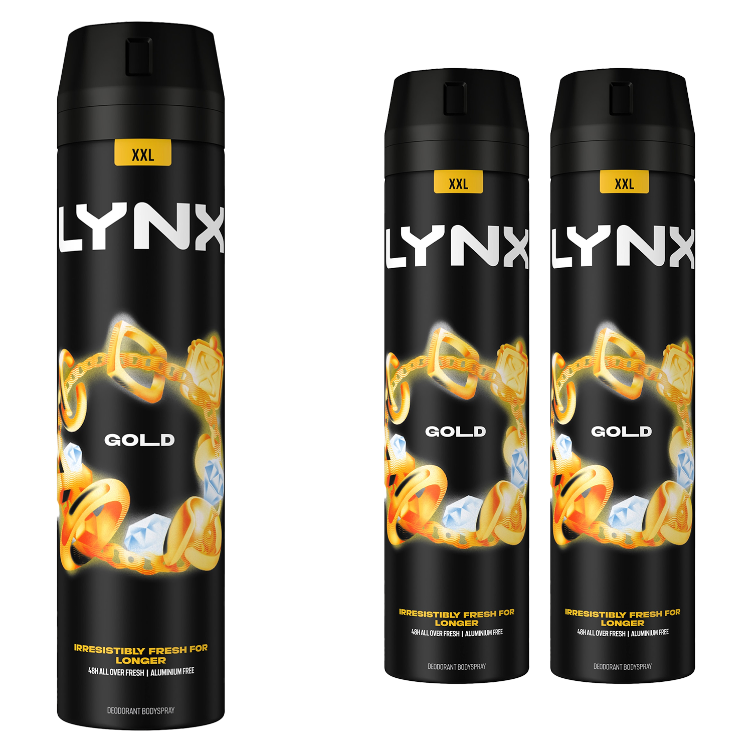 Xxl Gold 48-hour High Definition Fragrance Body Spray Deodorant, 3x 250ml