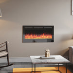 40-inch Recessed/wall Mounted Electric Fireplace, 1800w Black Heater With 12-colour Flame, Log & Crystal Bed, Remote Control & Timer