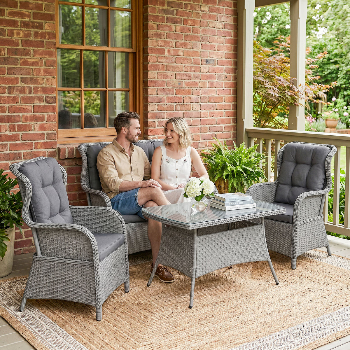 4 Pcs Outdoor Rattan Sofa Set, Wicker Sectional Sofa Set