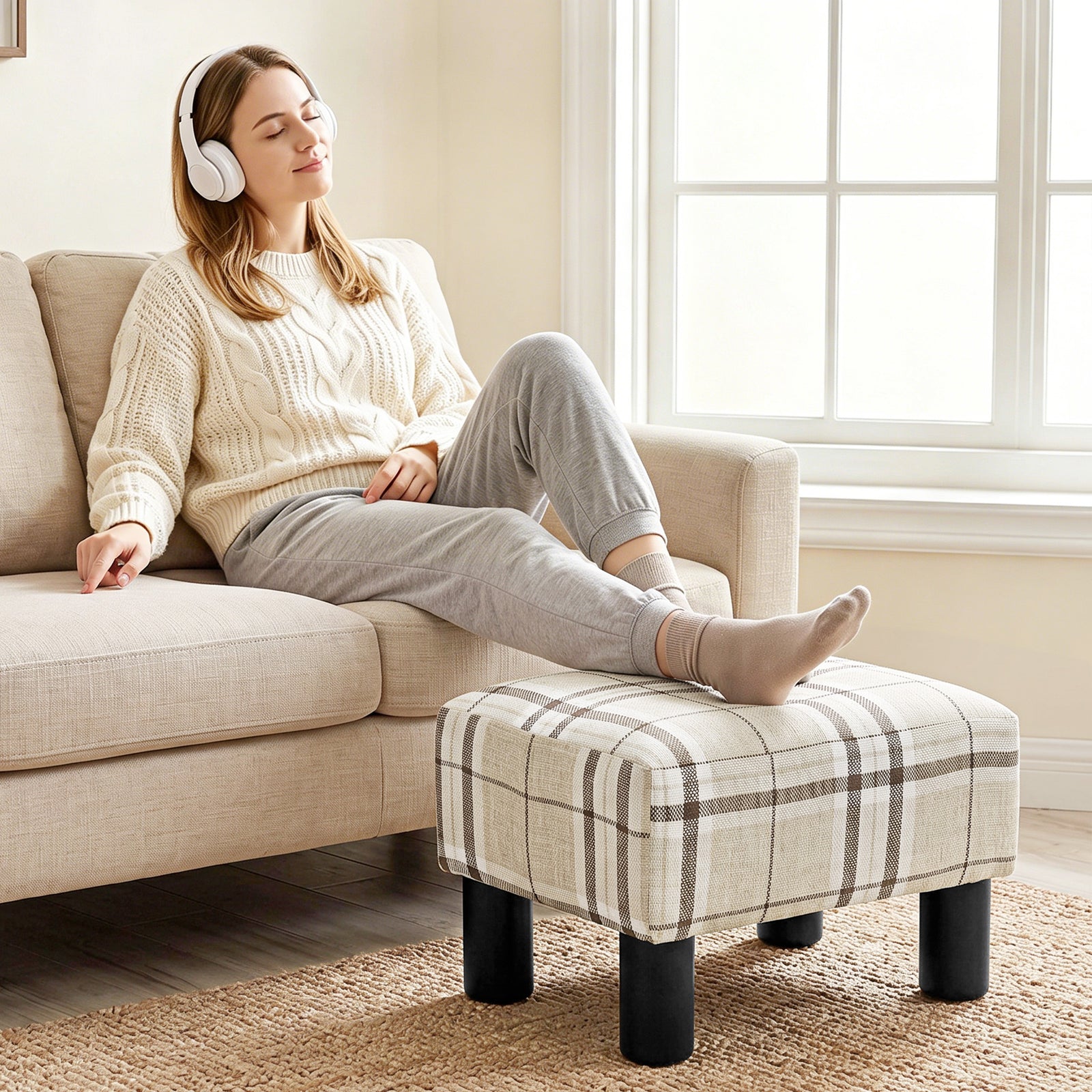 Chic Linen Fabric Foot Stool Ottoman Cube With Legs | Multi Colour