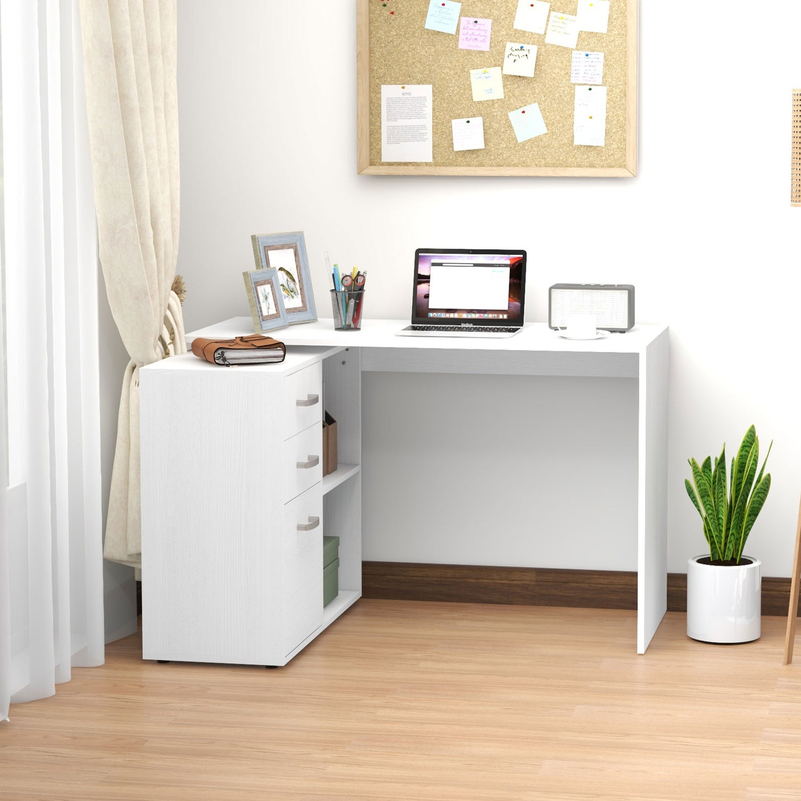 Computer Desk Table Workstation L Shape Drawer Shelf File | White