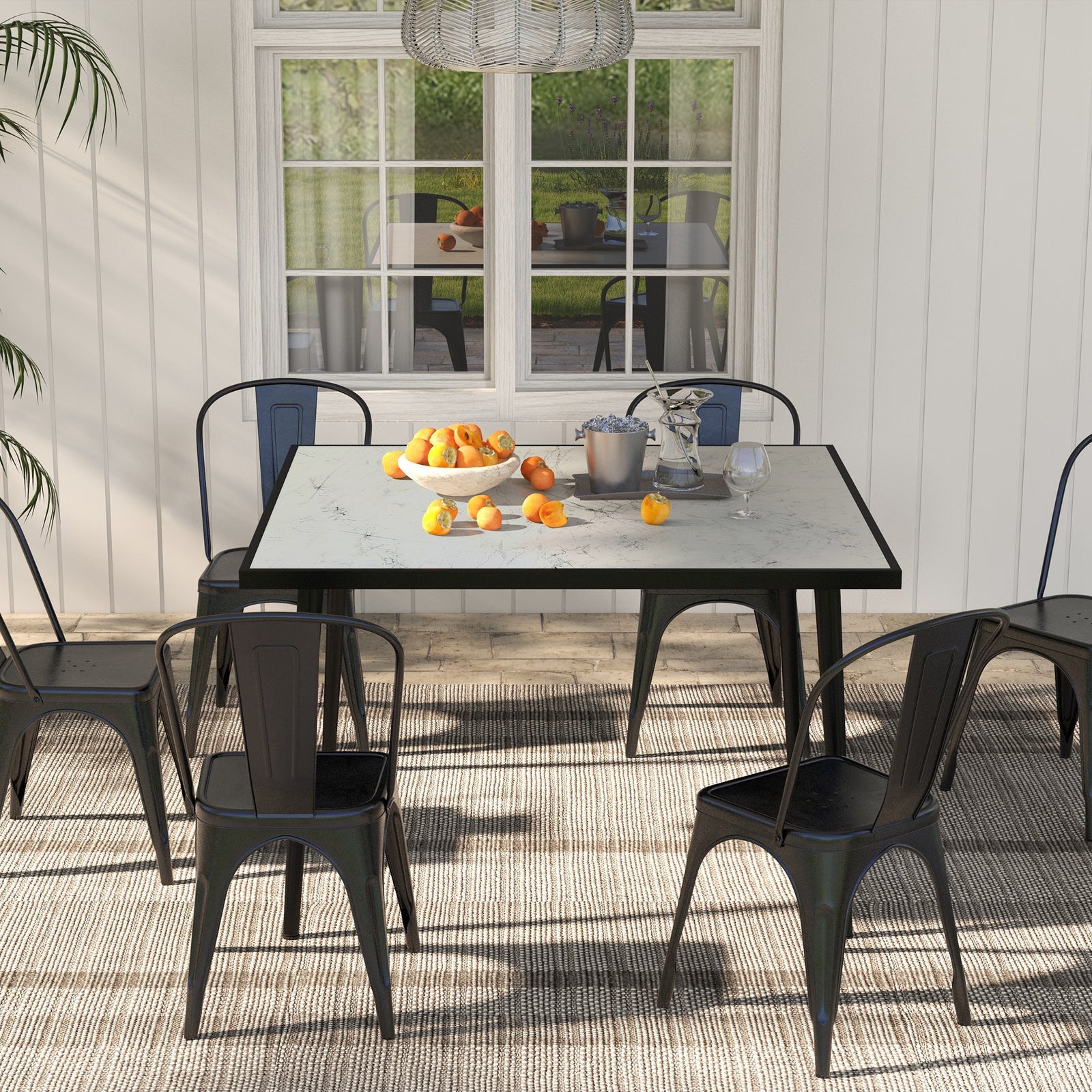 Square Outdoor Dining Table, Marble Effect Top | White
