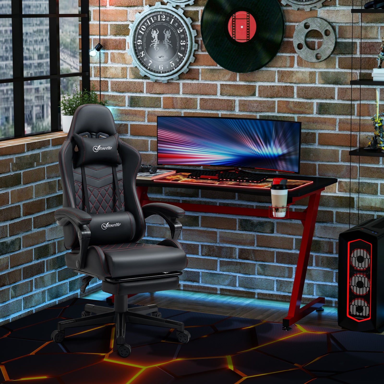 Faux Leather Gaming Chair W/ Arm | Red