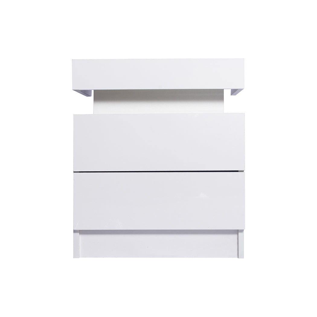 2 Drawer Bedside Table White High Gloss Rgb Led Nightstand Cabinet | White