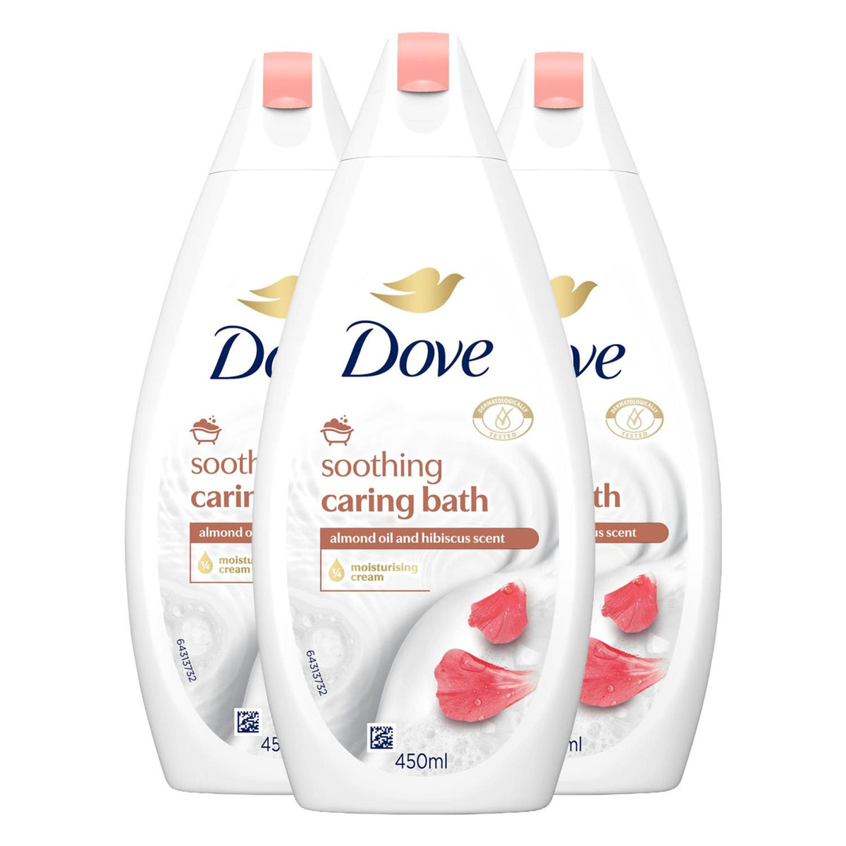 Caring Bath Soak - Almond Cream & Hibiscus, 1/4 Cream, 3 X 450ml